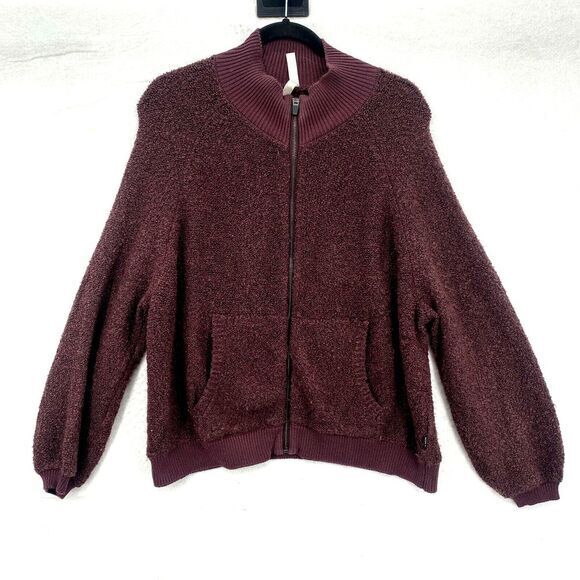 RVCA Sweater Womens Size‎ S Bomber Erratic Funnel Neck Boucle Knit Jacket Fuzzy - Picture 1 of 12